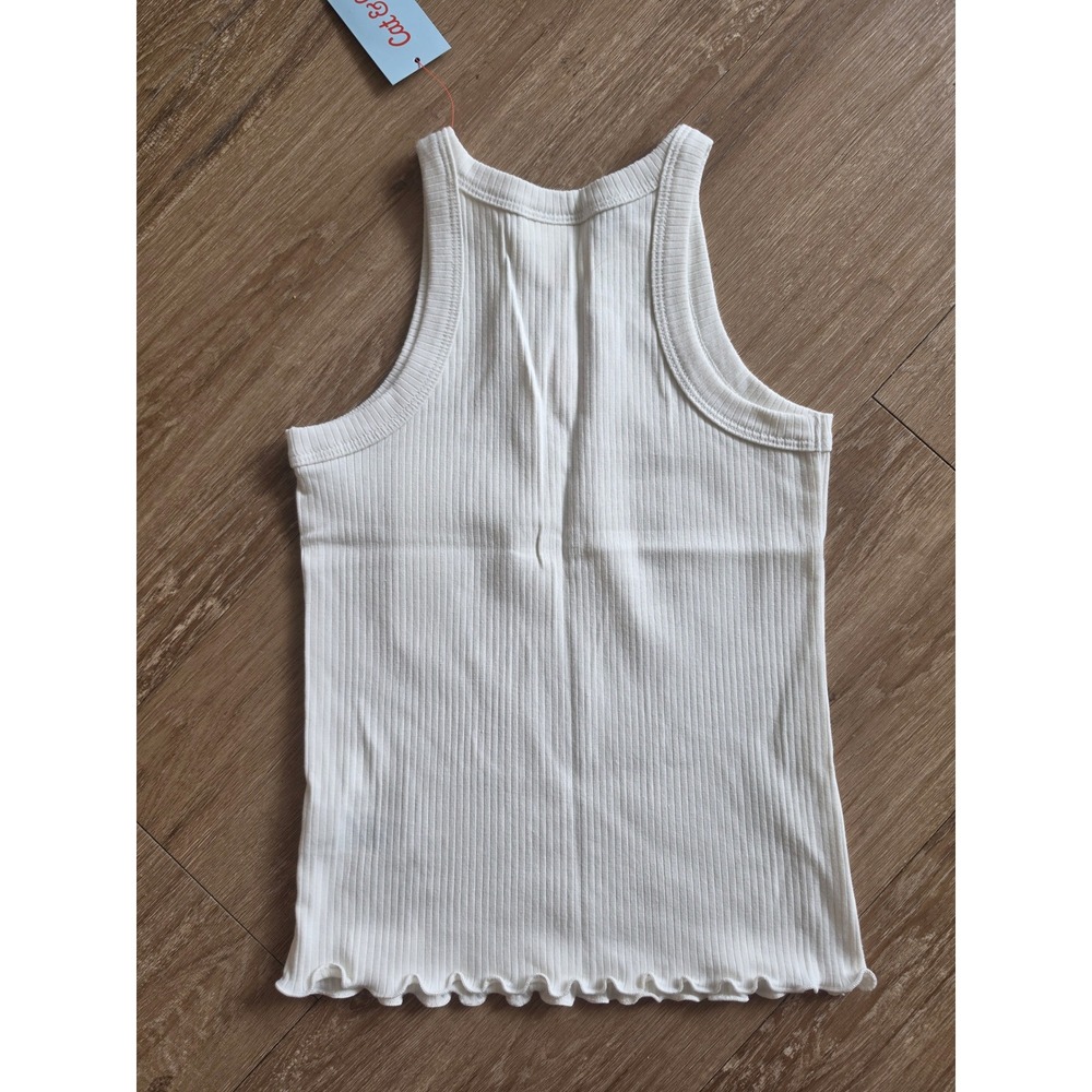 Cat & Jack Girls Tank Top Small 6-7 White New Ribbed Popsicle Lettuce Edge Hem - Picture 4 of 6